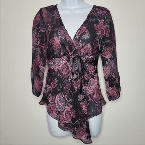 Vintage y2k 90s black pink babydoll asymmetrical hem witchy top size medium